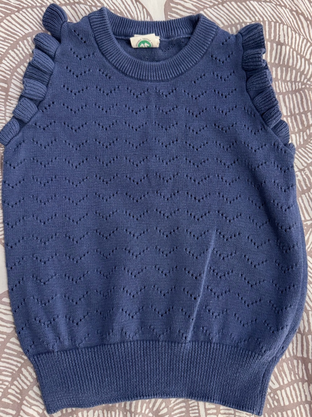 Nature Baby "Mathilde" Twilight Blue Organic Cotton Pointelle Sweater Vest 2 yrs